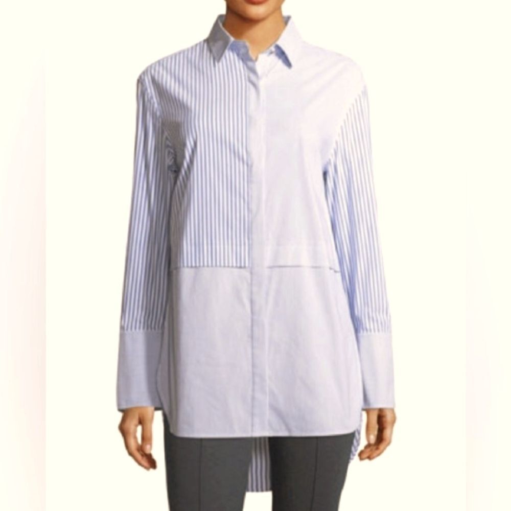 St. John White and Blue Button Down Shirt sz L